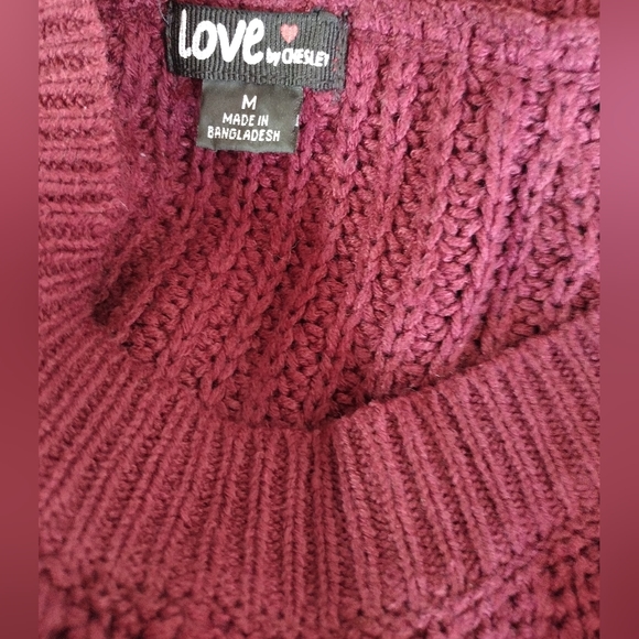 Love by Chelsea Maroon Stitch Crew Neck Sweater Sz M - Picture 2 of 6
